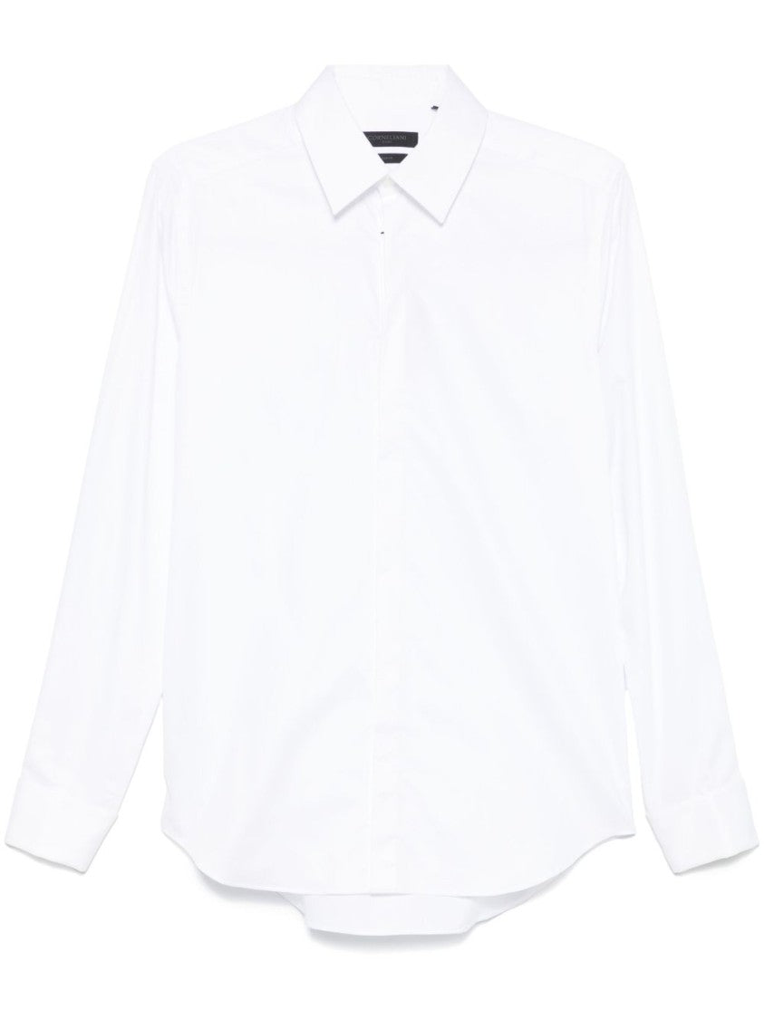 Corneliani Concealed Button Closure White Cotton Shirt