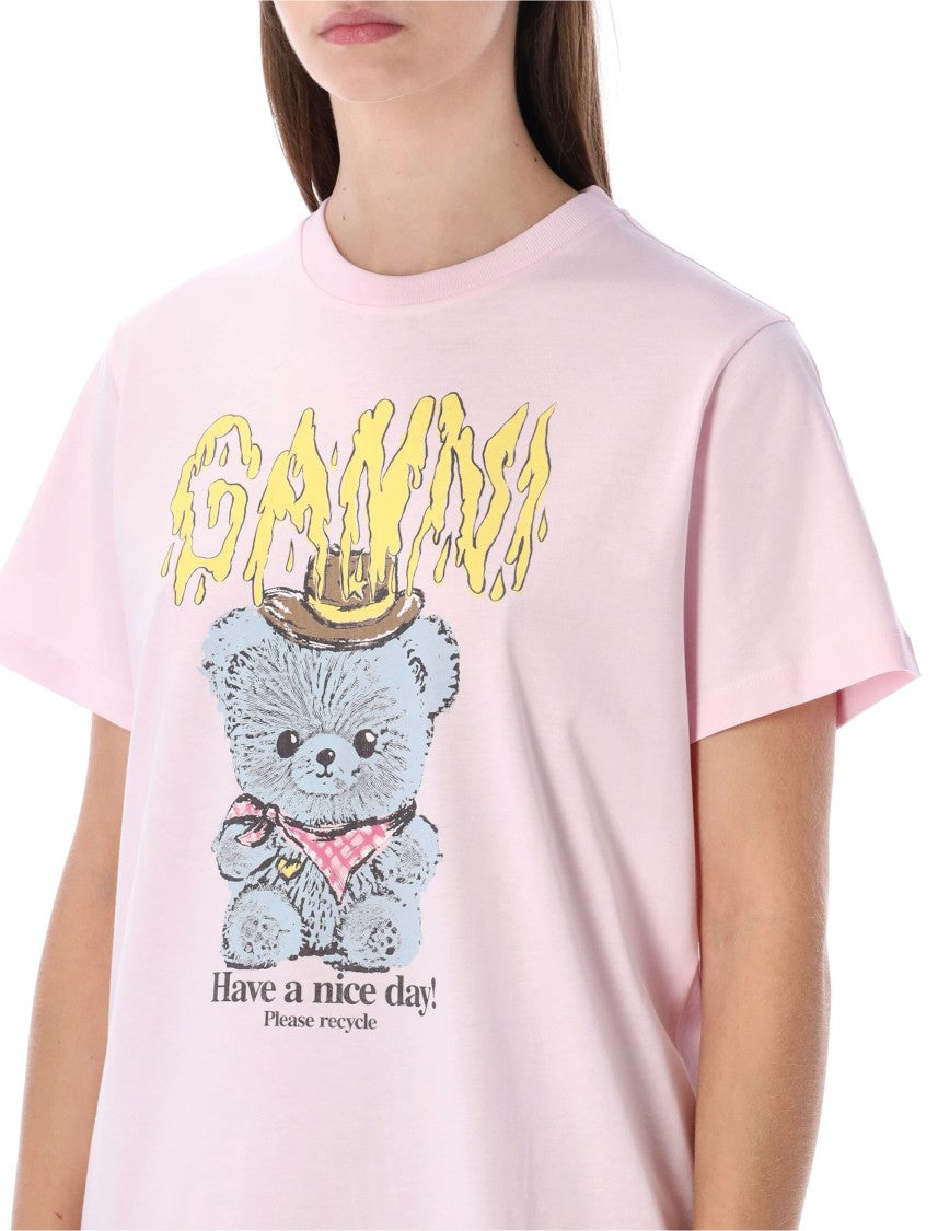 Ganni Pink Cowboy Bear Graphic T-Shirt