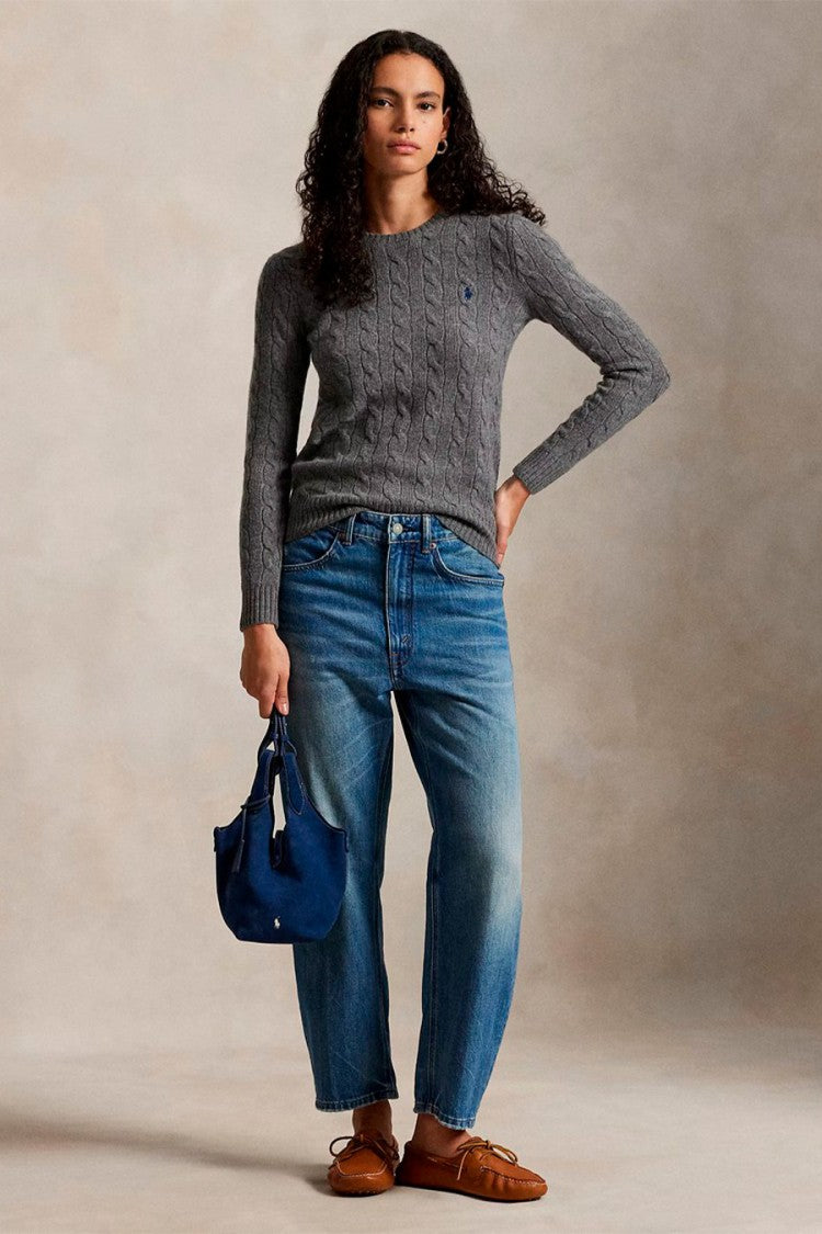 Polo Ralph Lauren Grey Wool-Cashmere Blend Cable-Knit Sweater