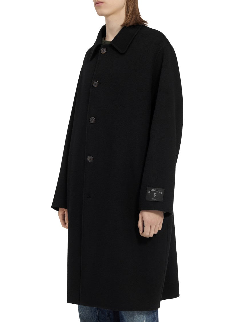 Mm6 By Maison Margiela Black Coat With Classic Collar And Button Closure