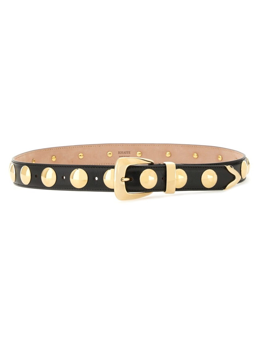 Khaite Calfskin Belt With Bold Round Studs And Gold Buckle