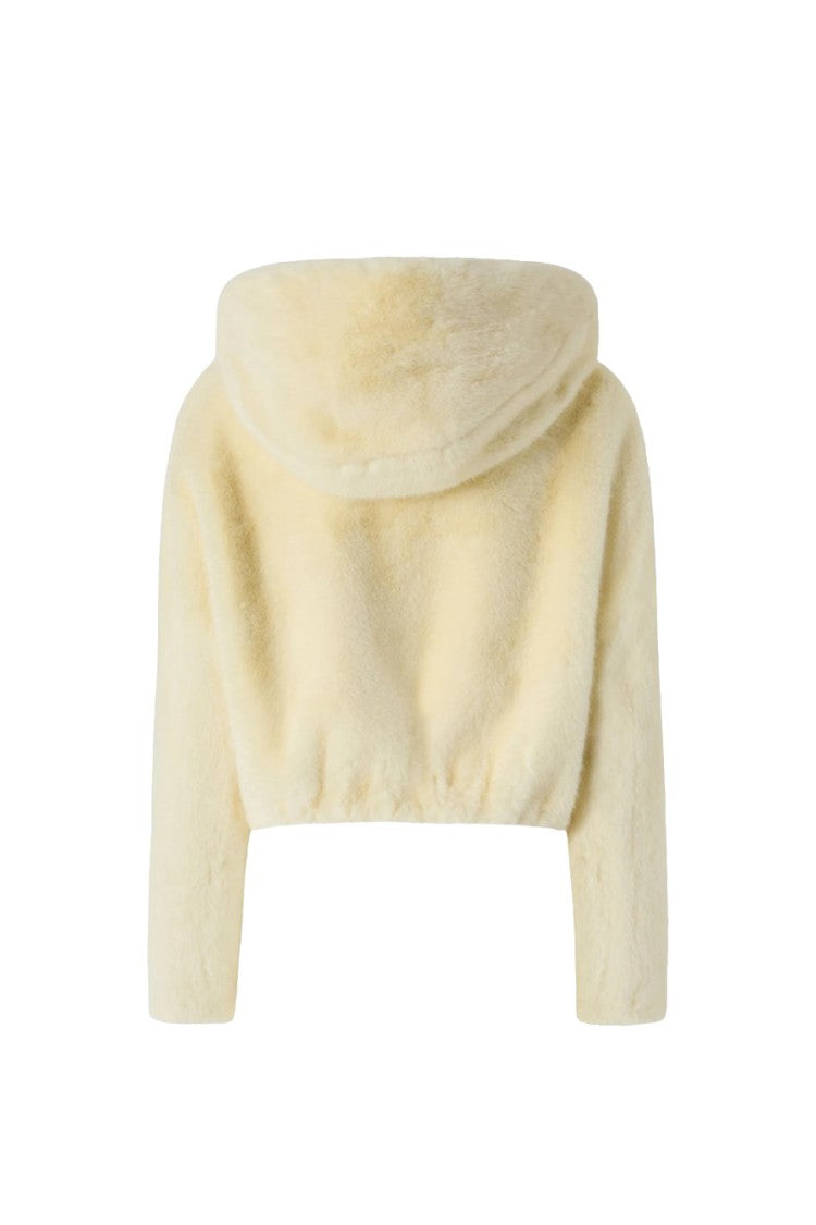 Pinko Yellow Polyester Fur-Effect Hooded Jacket