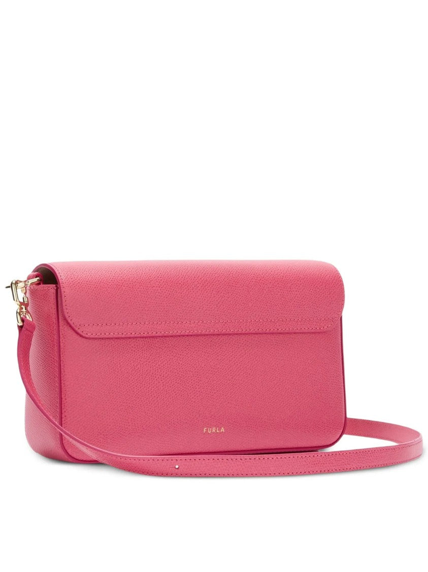 Furla Iride S Textured Pink Leather Shoulder Bag