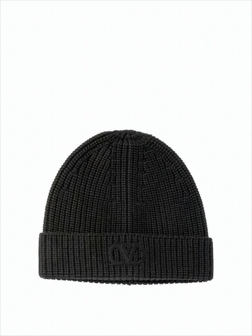 Valentino Garavani Ribbed Wool Beanie With Embossed Logo Detail