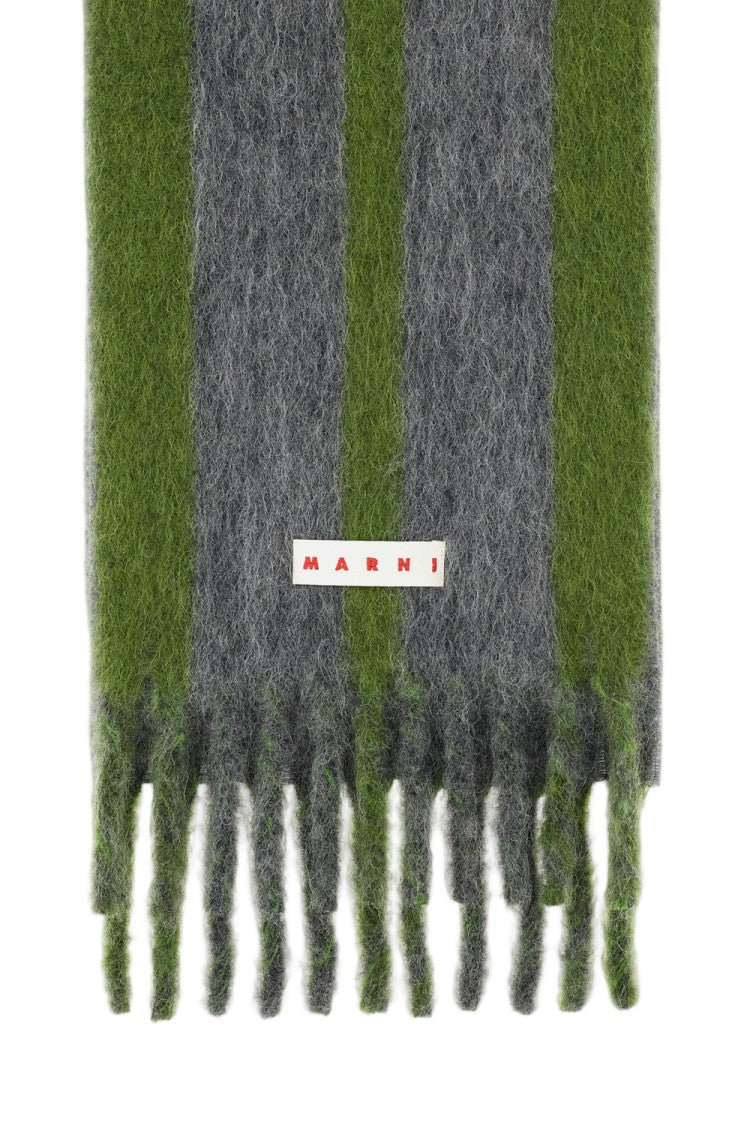 Marni Wool Scarf With Striped Pattern And Logo Detail