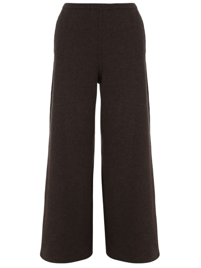 Bruno Manetti Dark Brown Wide-Leg Knit Wool-Cashmere Blend Pants