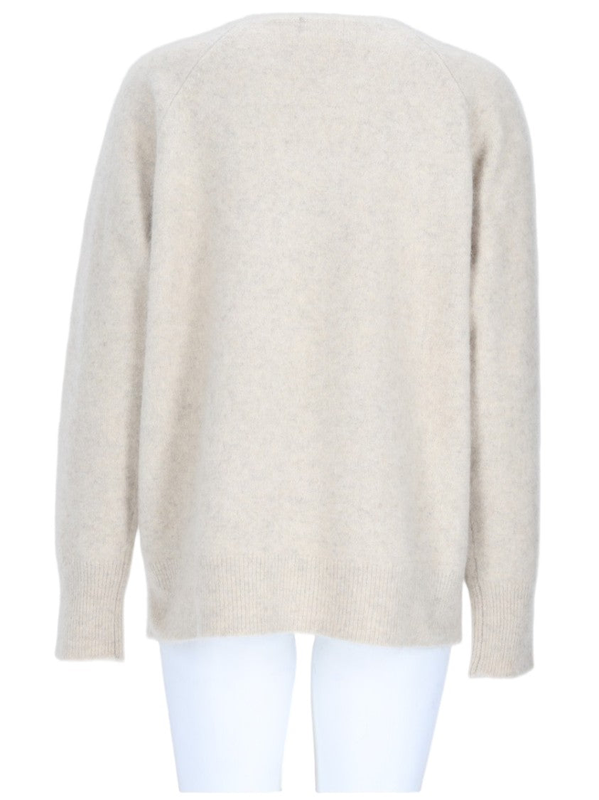 P.A.R.O.S.H. Fuzzy White Sweater With Relaxed Fit And Ribbed Detailing