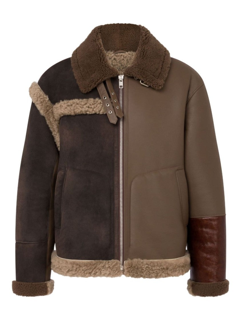 Moschino Patchwork Jacket With Shearling Collar