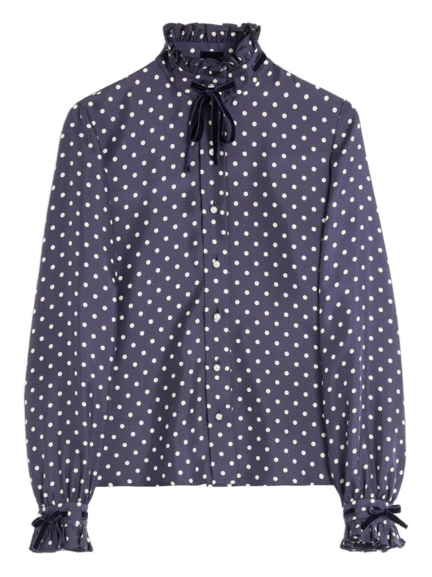 Valentino Polka Dot Silk Shirt With High Neck