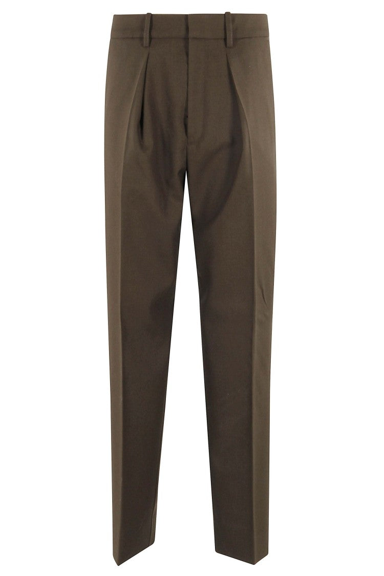 Soeur Khaki Tailored Pants With Curved Pleats