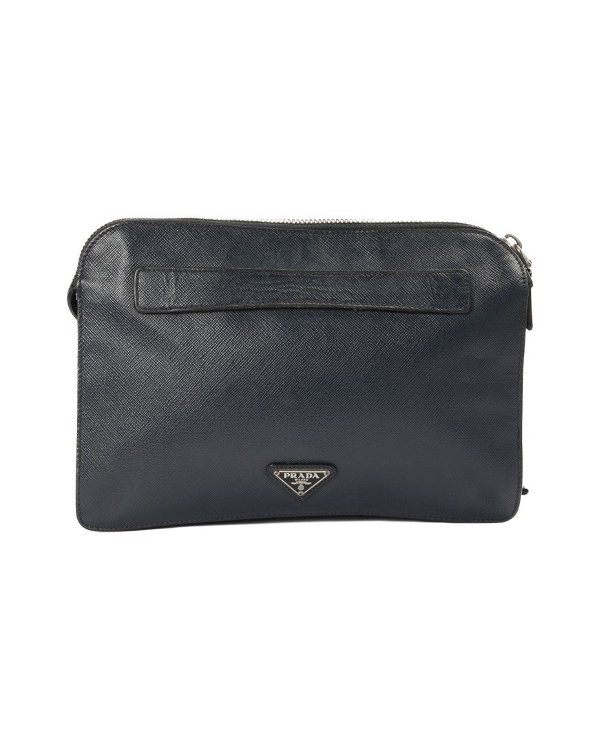 Prada Blue Saffiano Leather Small Clutch