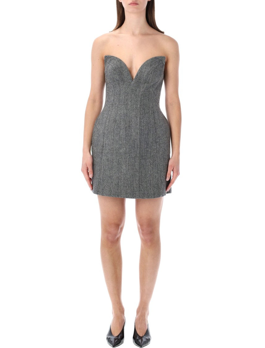 Self-Portrait Herringbone Off Shoulder Structured Mini Dress