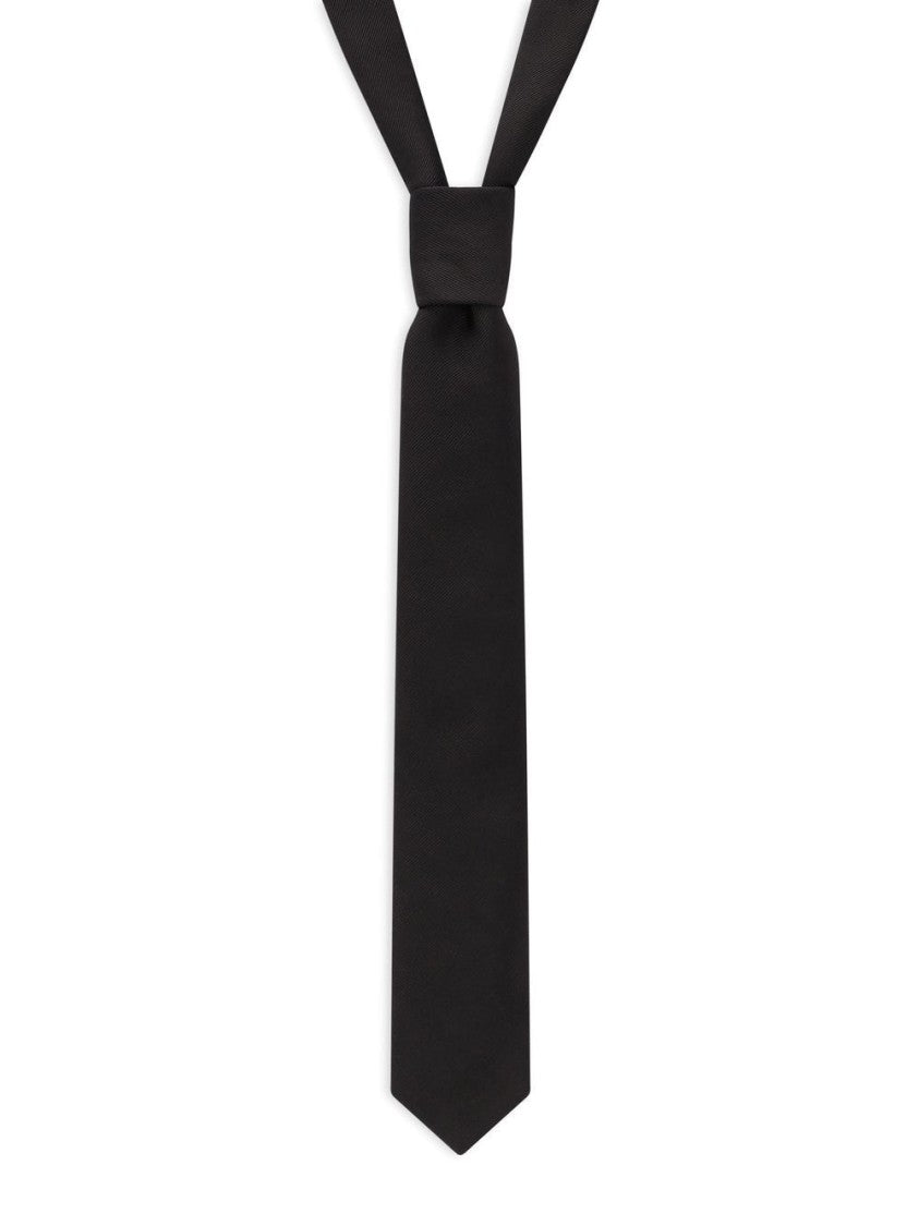 Dolce & Gabbana Pointed Black Silk Tie With Subtle Texture