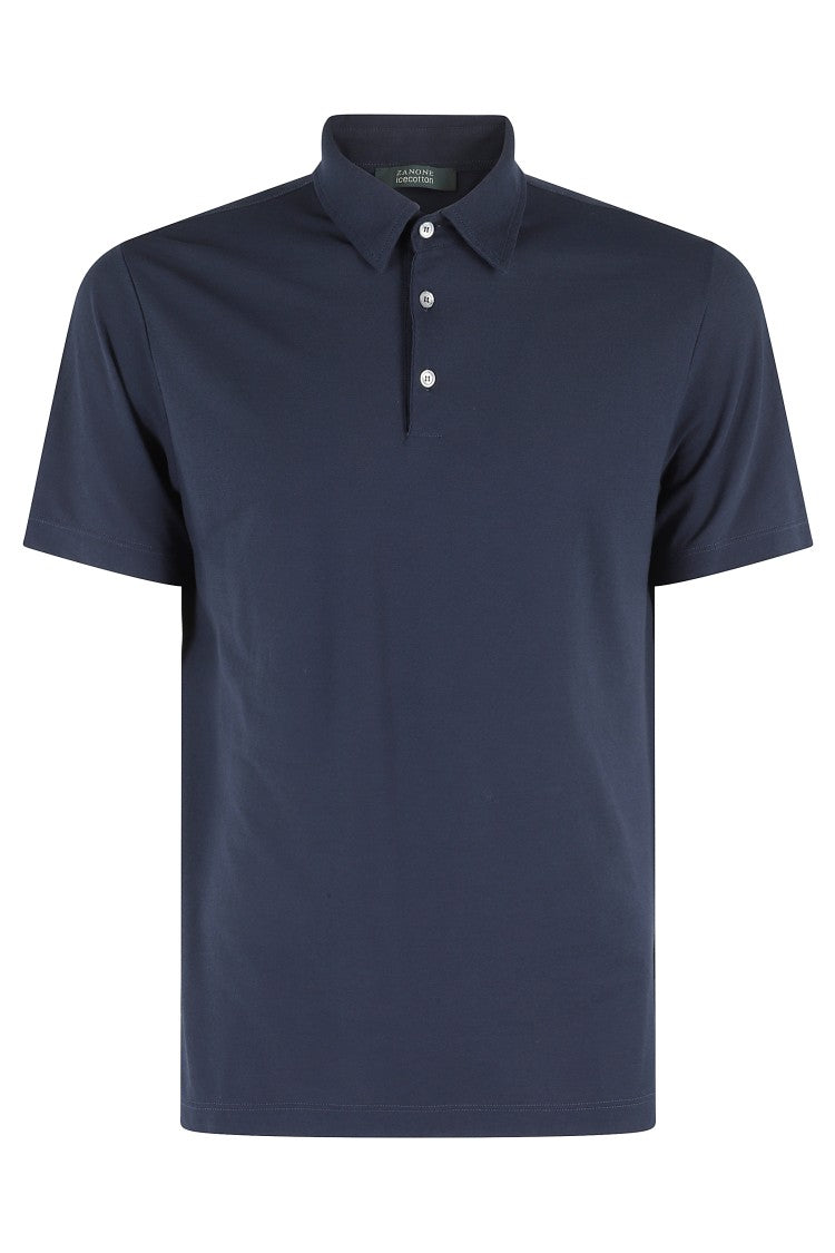 Zanone Classic Blue Polo Shirt With Buttoned Collar