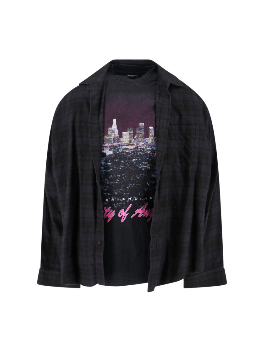 Balenciaga Layered Black Button-Up Shirt With Graphic T-Shirt Underlay