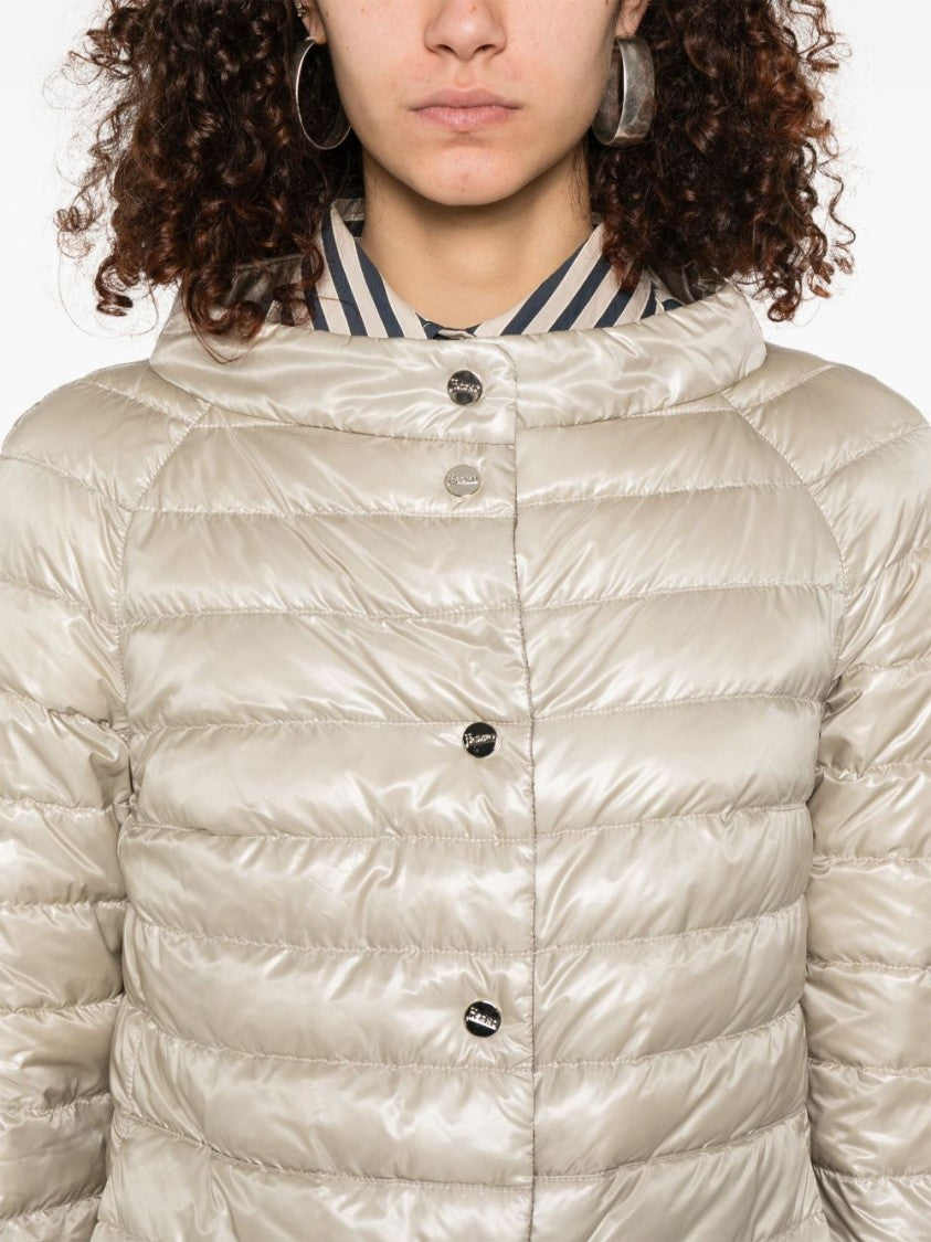 Herno Beige Press-Stud Boat Neck Coat