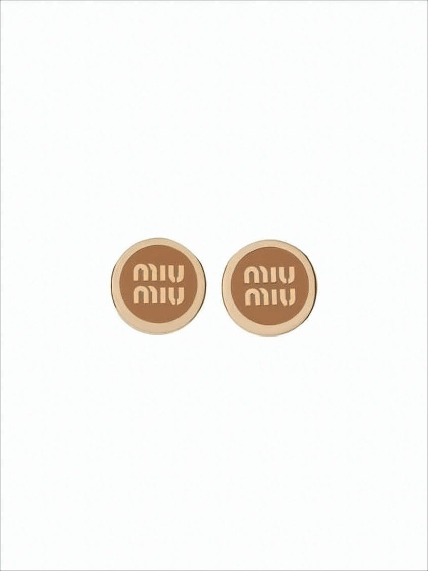 Miu Miu Oval Shaped Caramel-Toned Metal Earrings With Polished Finish