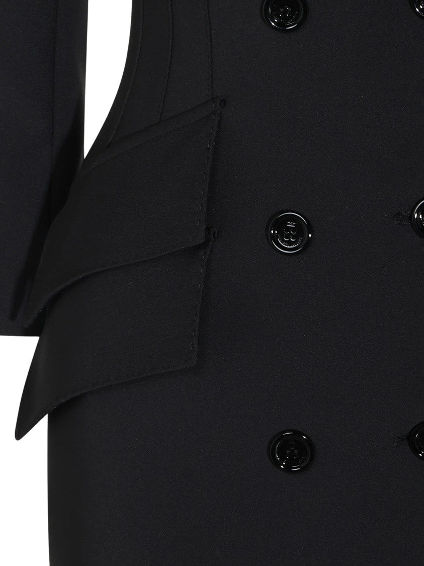 Elisabetta Franchi Black Abito Crêpe Double-Breasted Mini Dress