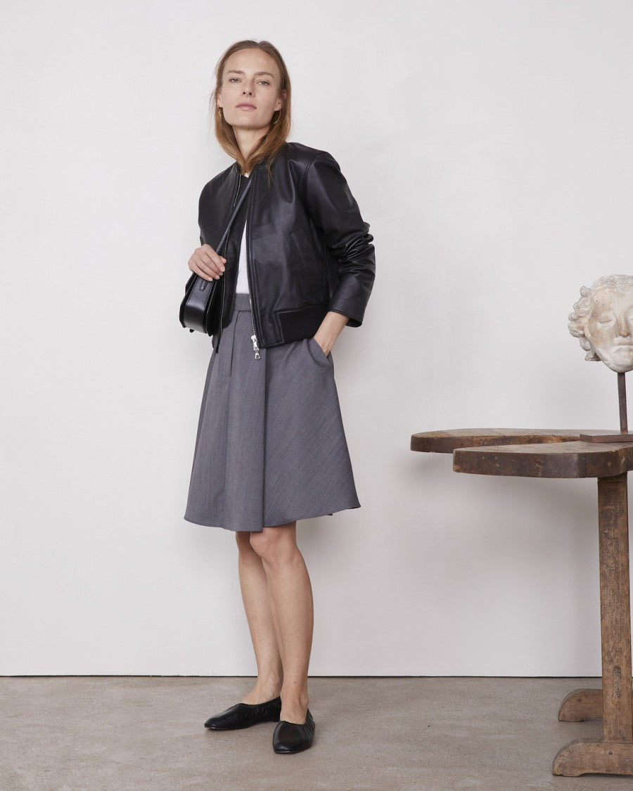 Officine Generale Boxy Black Leather Bomber Jacket