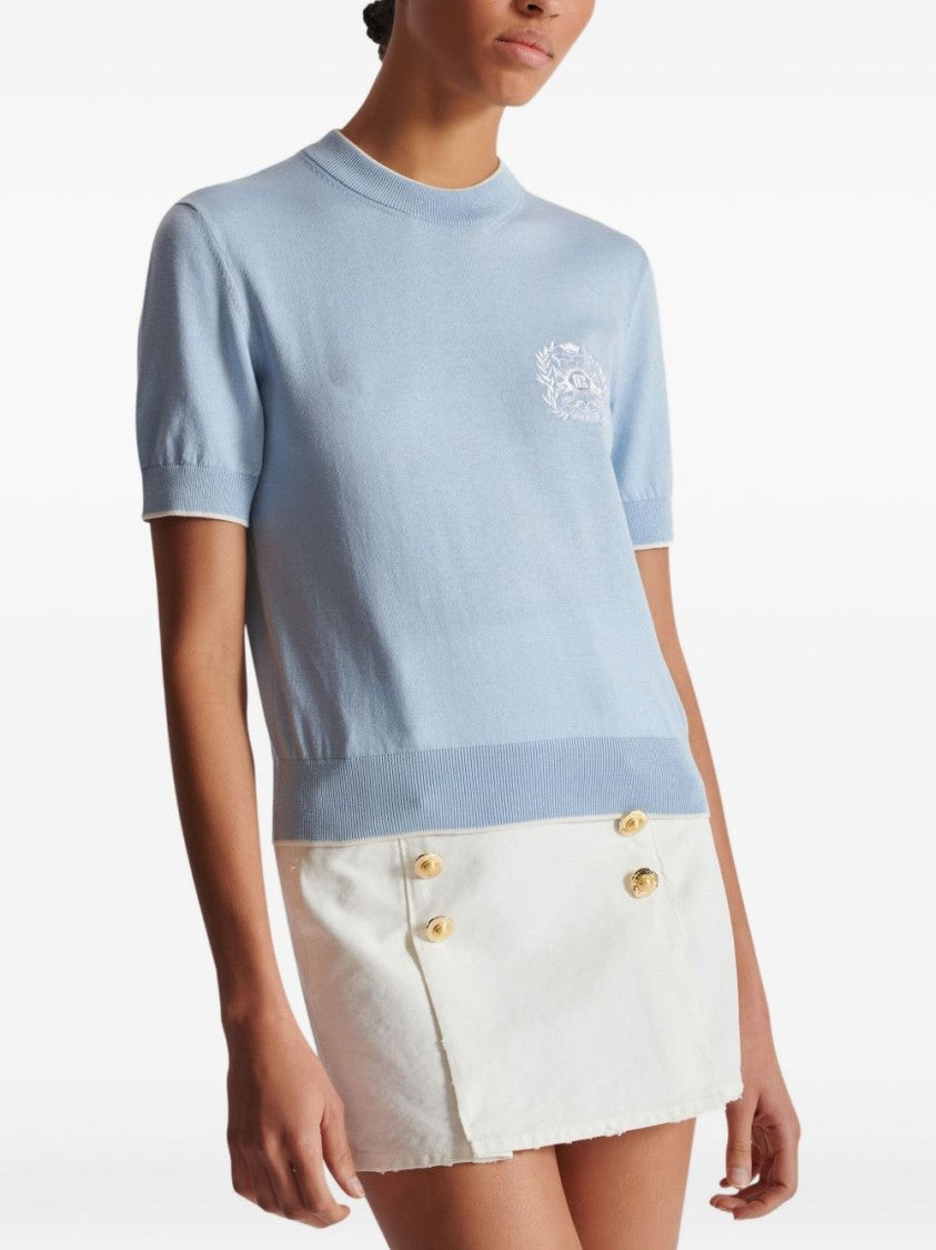 Balmain Short-Sleeve Light Blue Sweater