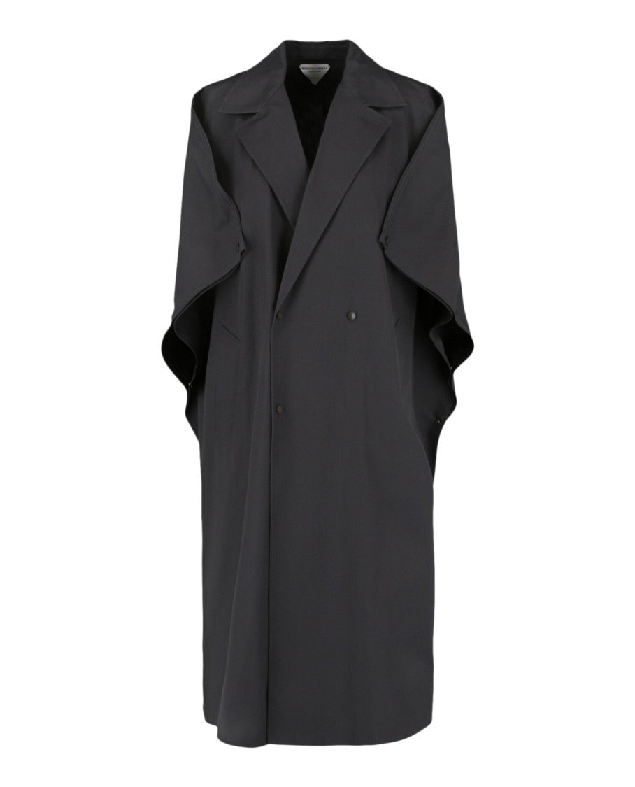 Bottega Veneta Relaxed Fit Black Poncho-Style Coat With Notched Lapels