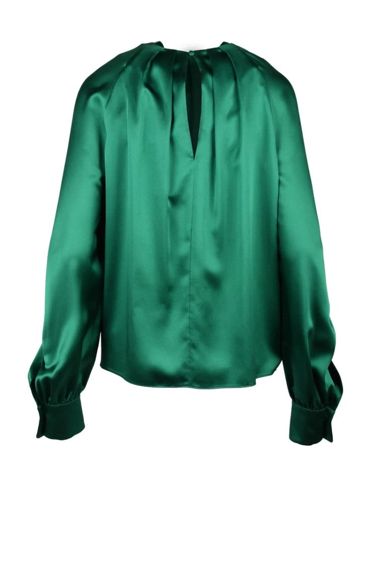 Max Mara Key Silk Satin Blouse - Green