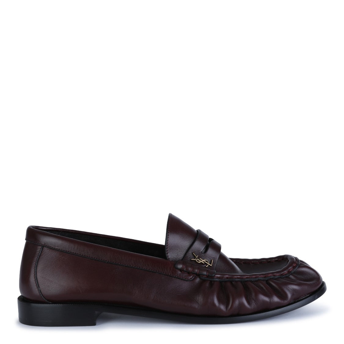 Saint Laurent Burgundy Gathered Leather Loafers