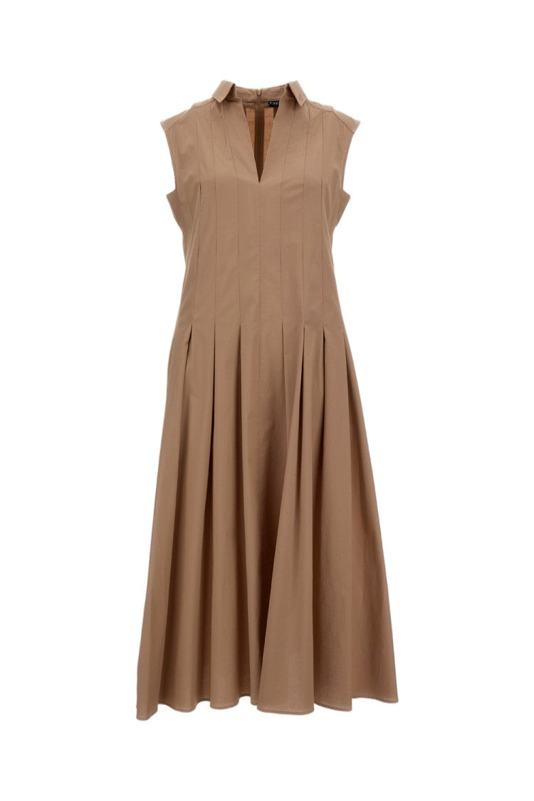 Fay Pleated Sleeveless Dress With Pointed Collar And Embroidered Logo
