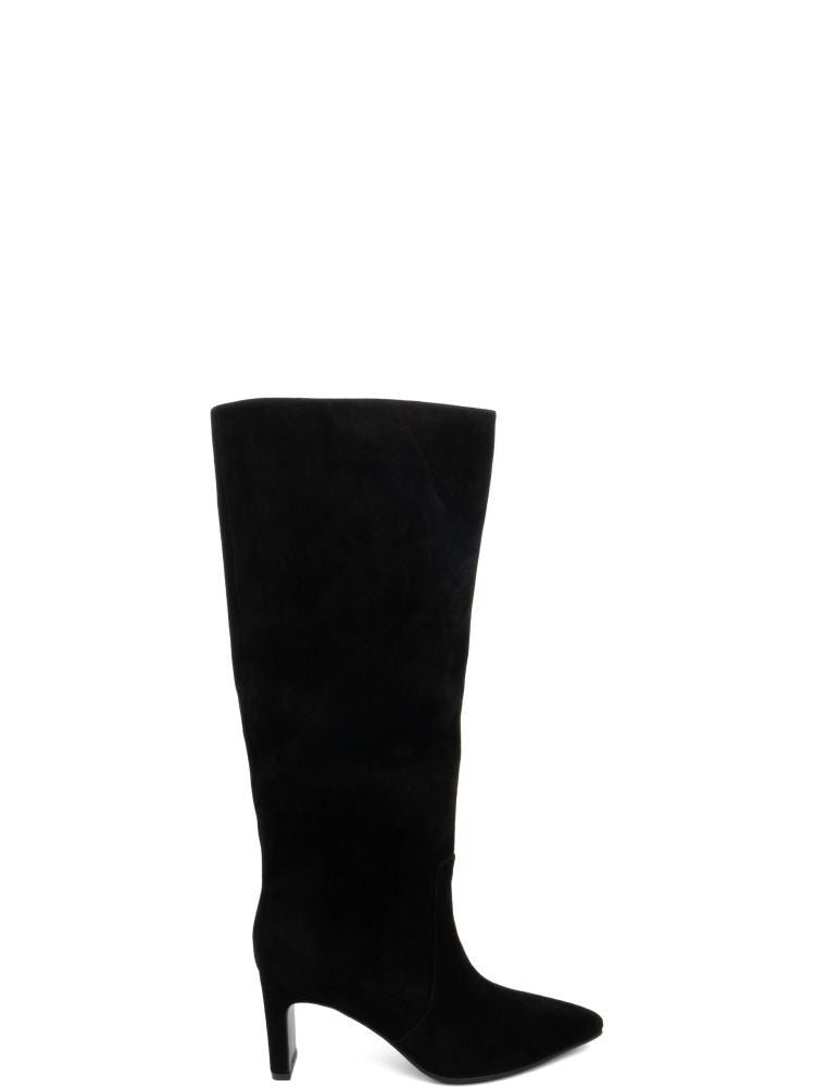 Adrianna Feretti Black Pointed Toe Low Block Heel Leather Boots