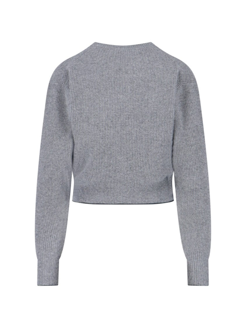 Chloé Grey Wool-Cashmere Sweater With Intarsia Heart Logo