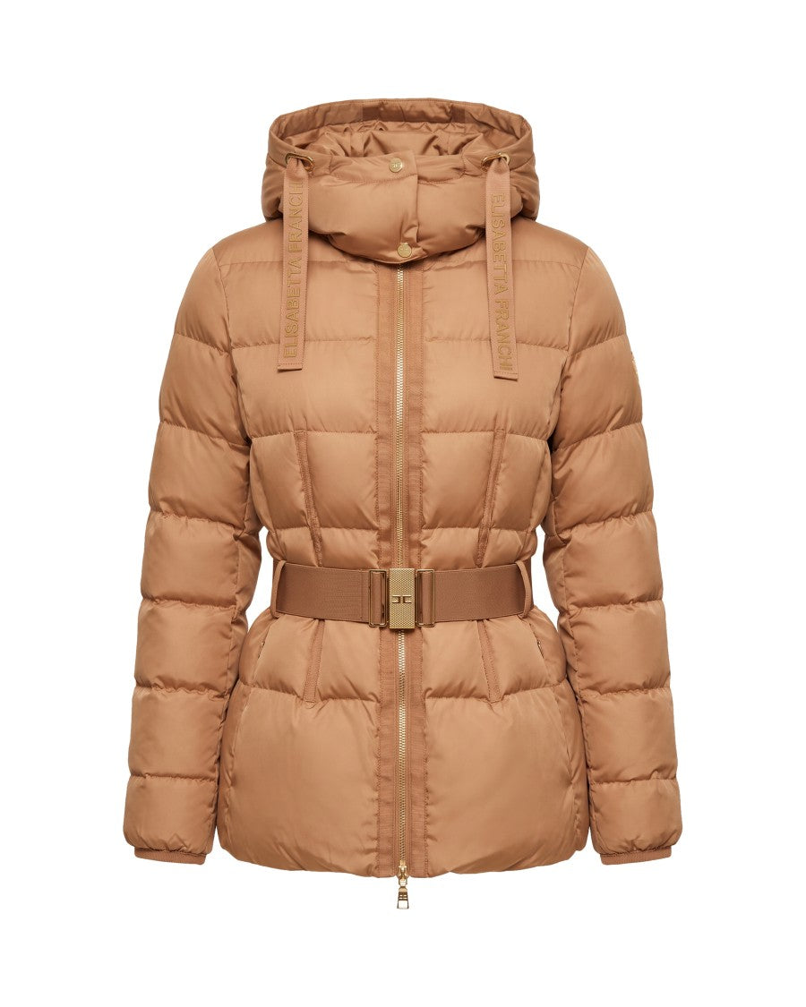 Elisabetta Franchi Fallow Belted Grosgrain Trim Down Jacket