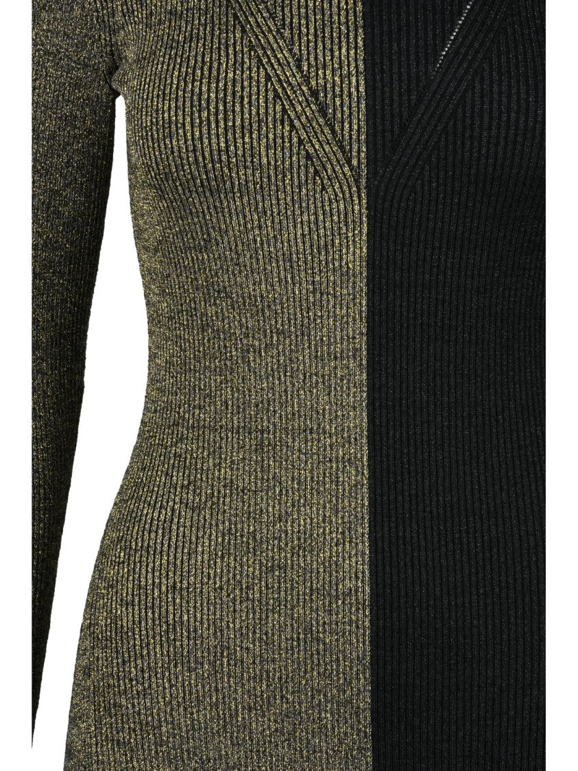 Trash And Luxury Black/Gold Viscose-Blend Lurex Knit Midi Dress