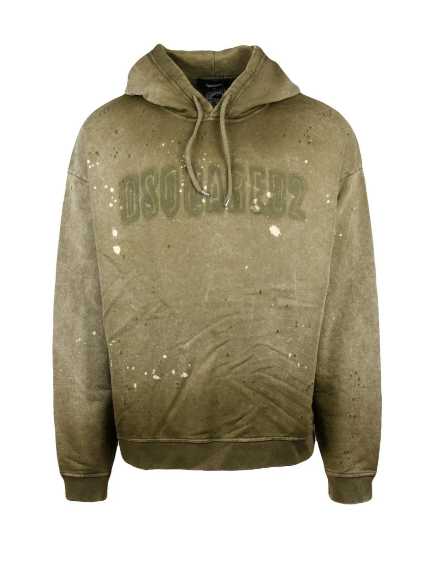 Dsquared2 Green Cotton Distressed Hoodie