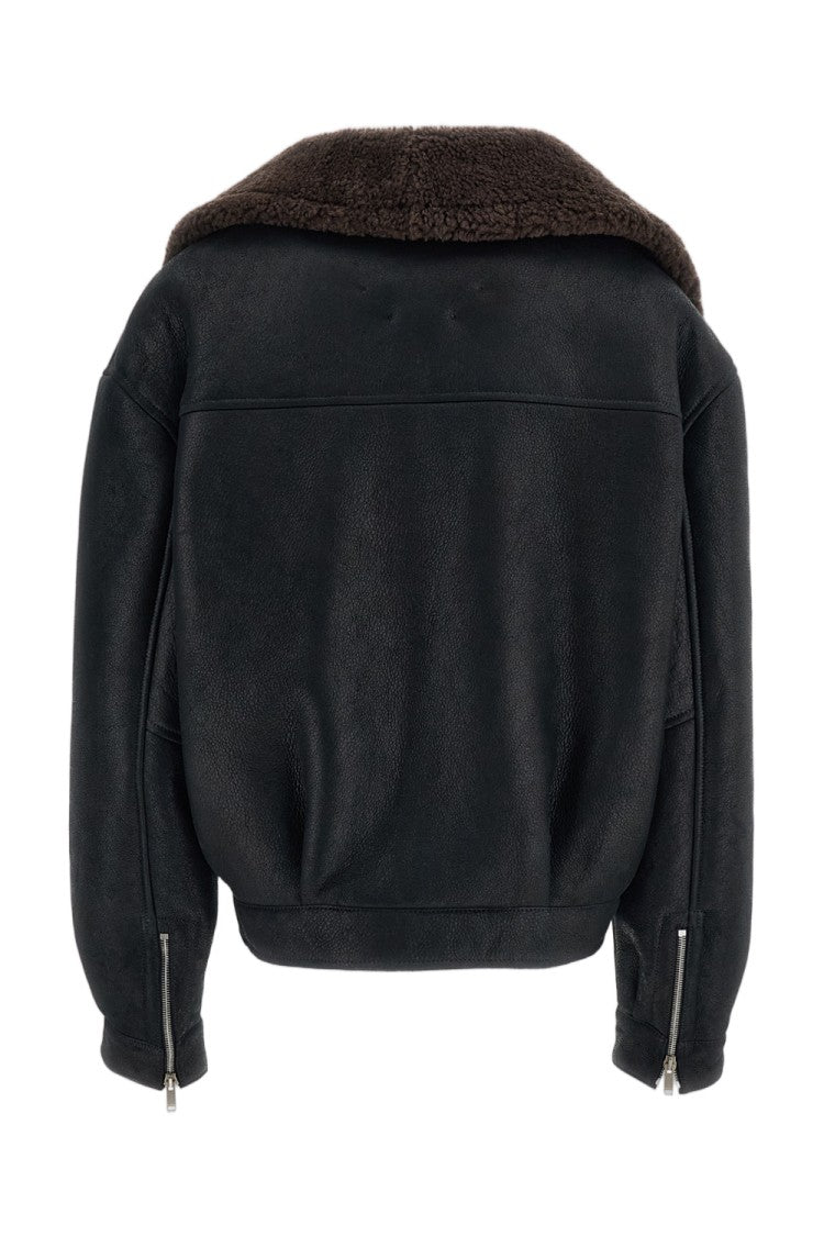 Halfboy Brown/Black Aviator Shearling Leather Jacket