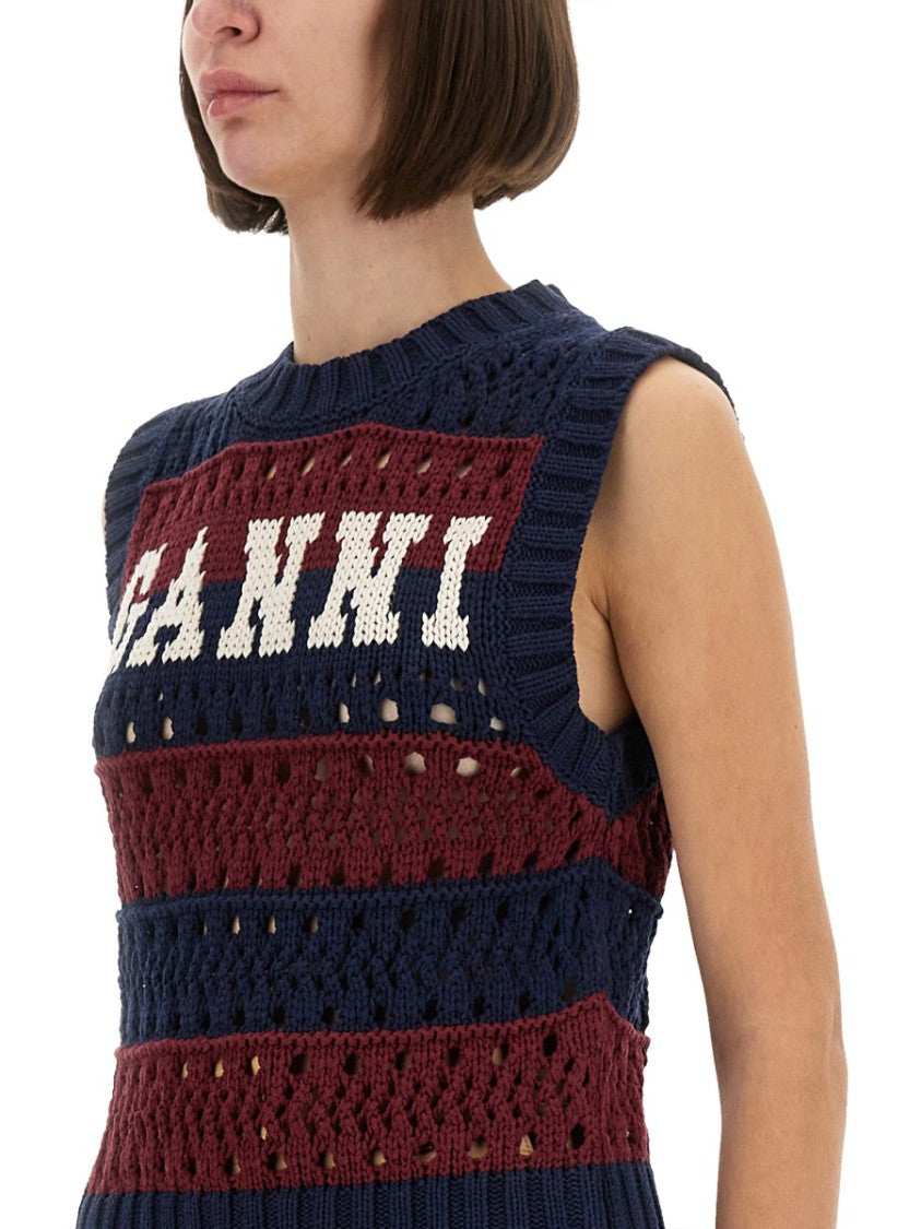 Ganni Knitted Sleeveless Top With Bold Logo