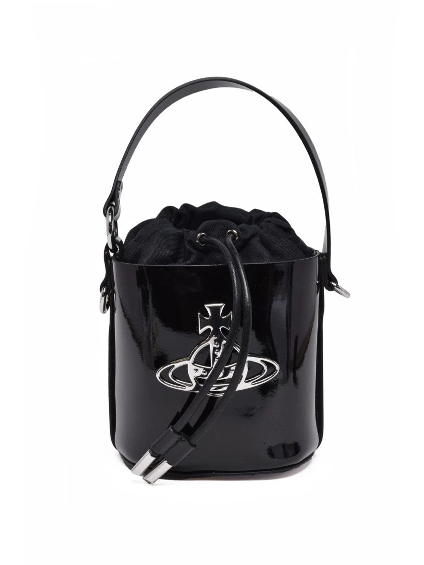 Vivienne Westwood Black Leather Drawstring Shoulder Bag