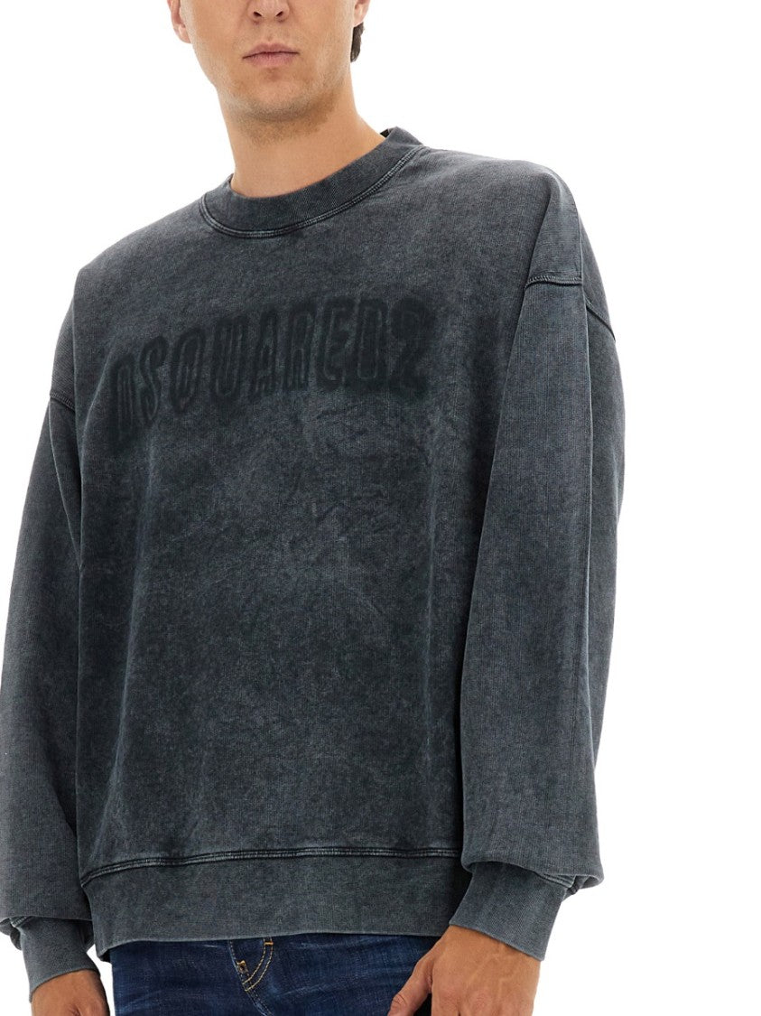 Dsquared2 Washed Black Sweatshirt With Embossed Logo