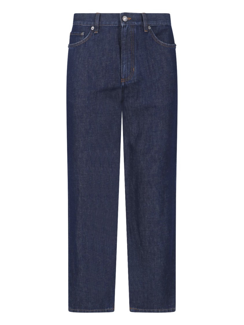 Zegna Blue Mid-Rise Cotton-Linen Straight Leg Jeans