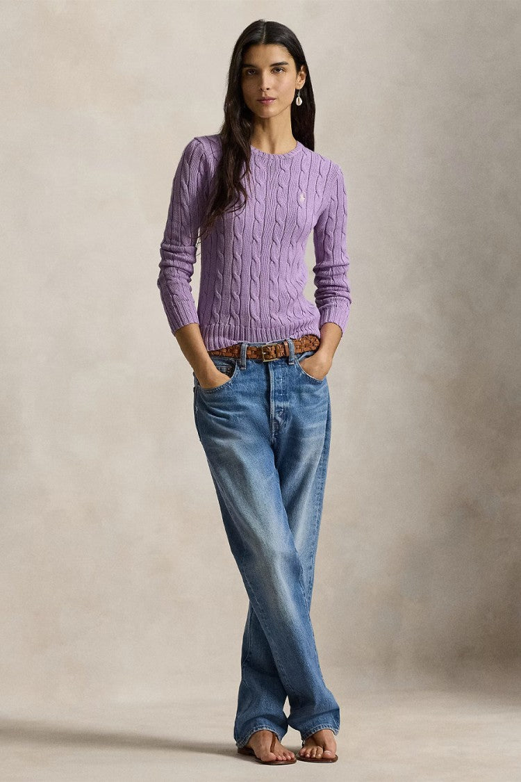 Polo Ralph Lauren Lilac Cotton Cable-Knit Crewneck Sweater