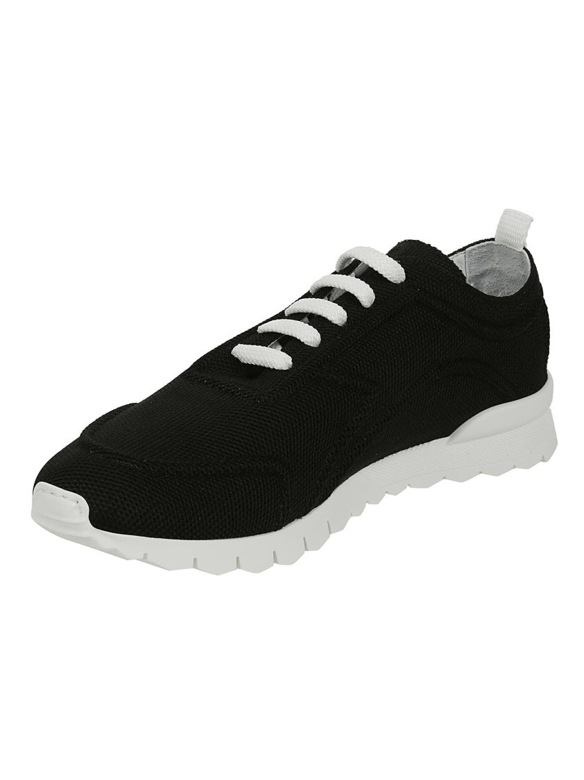 Kiton Black Cotton Blend Sneakers With White Detailing
