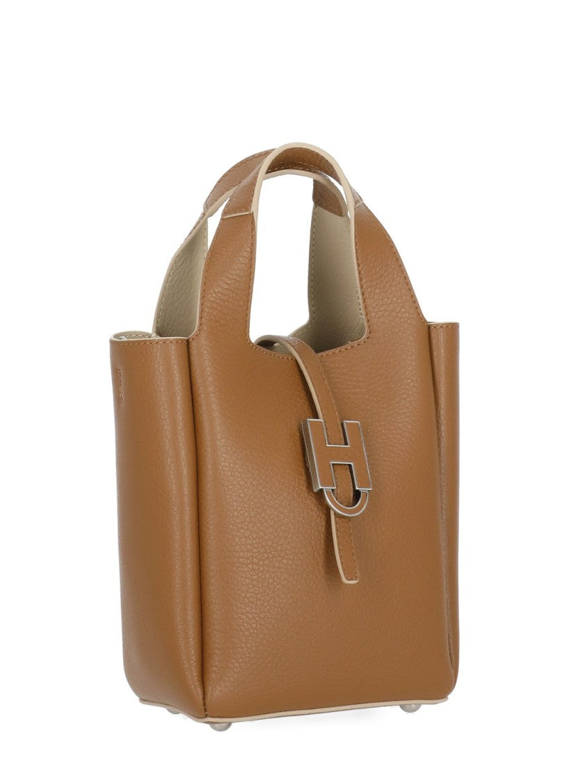 Hogan Textured Light Brown Handbag With Versatile Carry Options