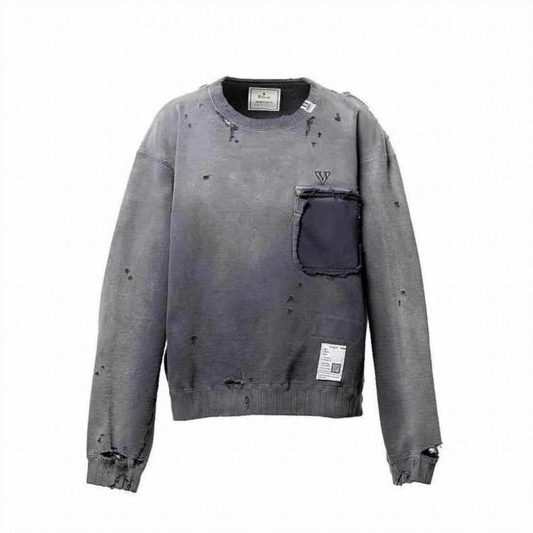 Maison Mihara Yasuhiro Distressed Long-Sleeve T-Shirt With Contrasting Pocket Detail