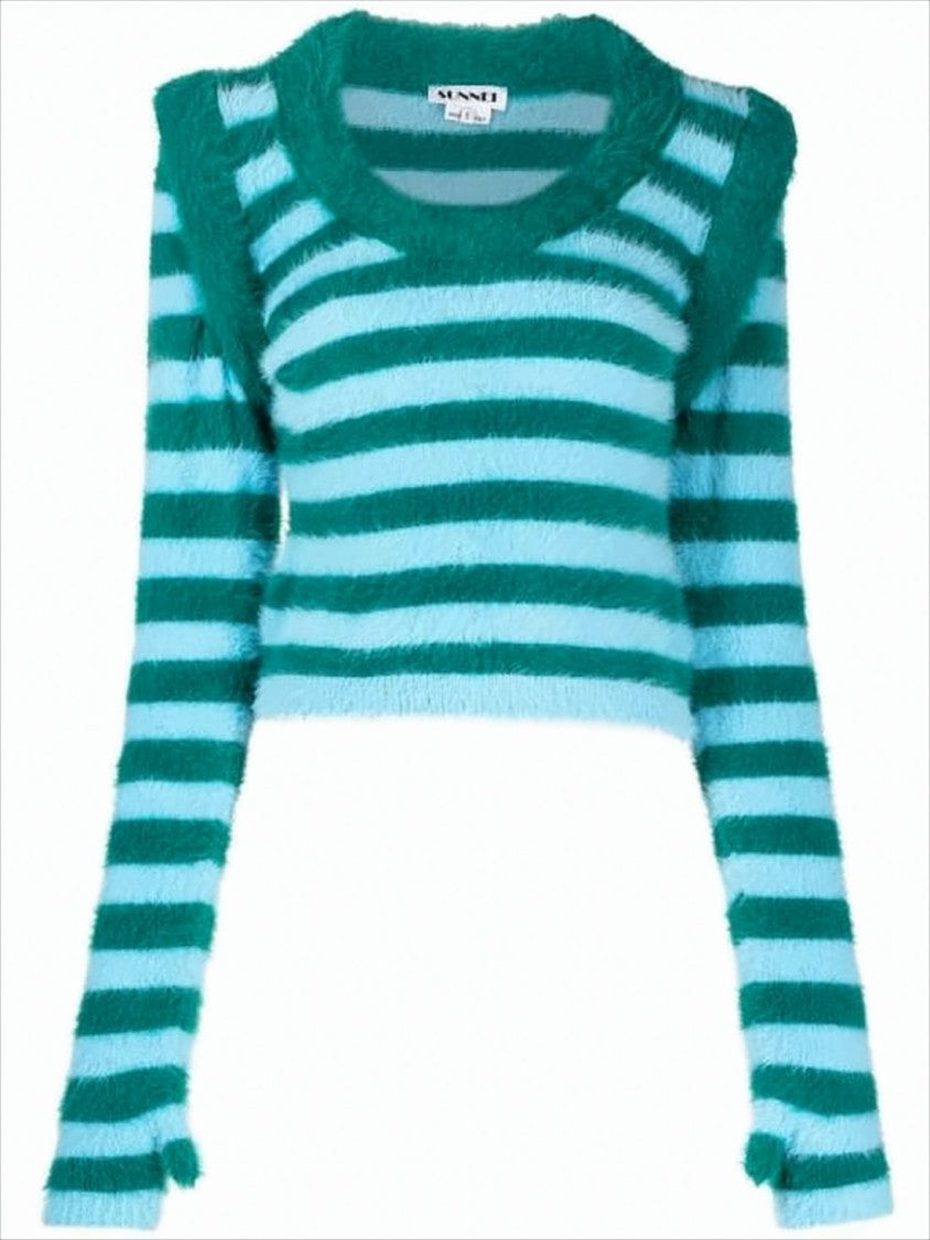 Sunnei Fuzzy Cropped Sweater With Ruffled Shoulder Details