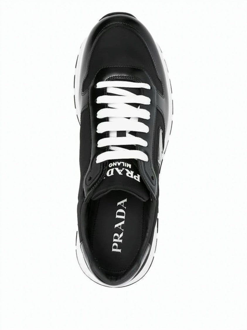 Prada Low-Top Cowhide Leather And Nylon Sneakers With Signature Logo