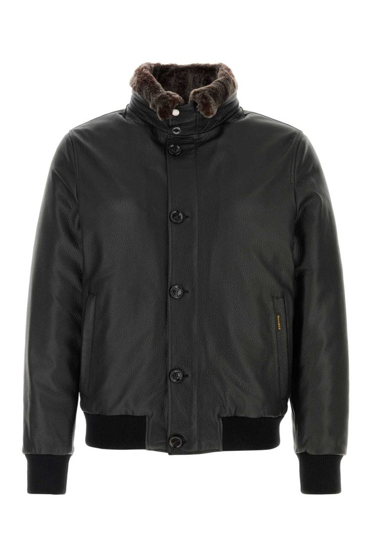 Moorer Black Leather Cleros Bomber Jacket