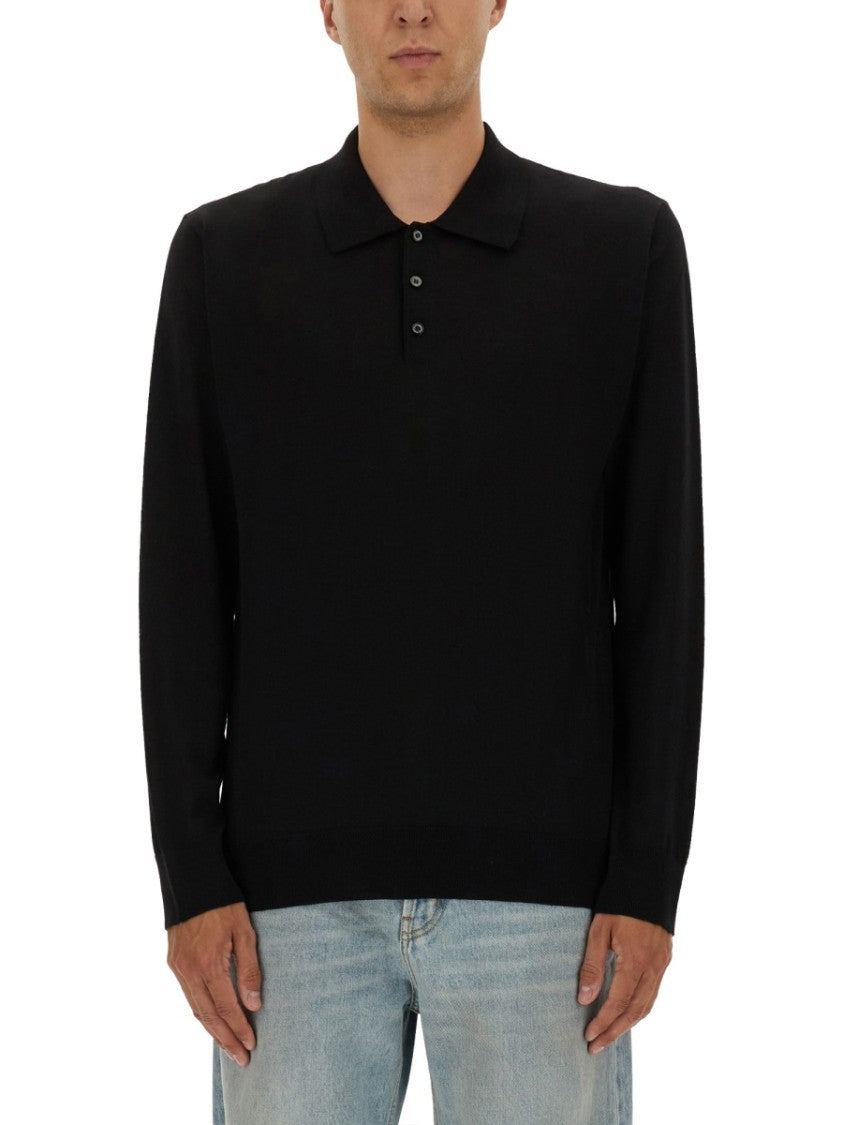 Golden Goose Black Virgin Wool Polo With Classic Collar