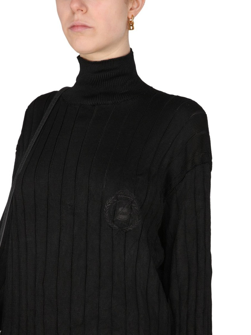 Balenciaga Ribbed Silk Knit Oversized Turtleneck Pullover