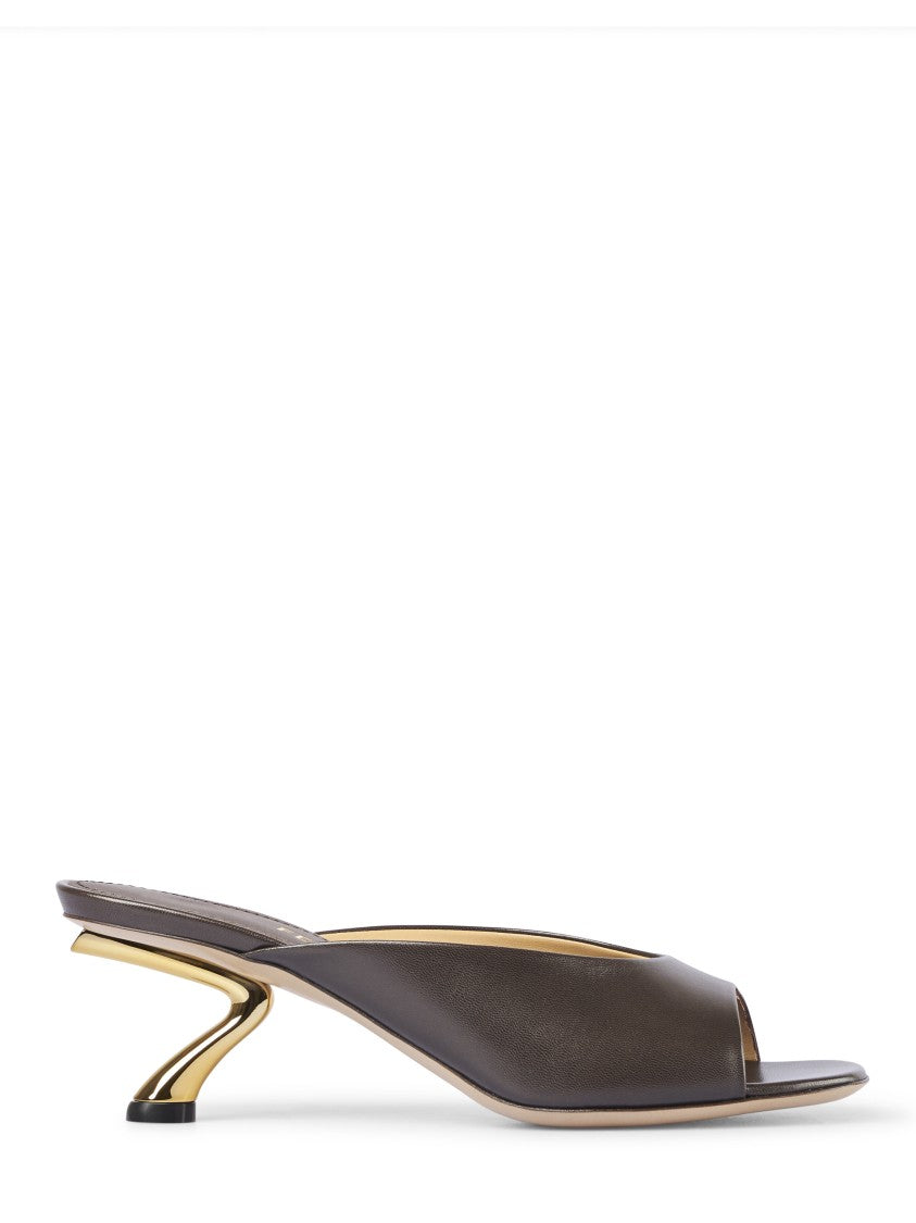 Ferragamo Sculptural Gold Kitten Heel Sandals