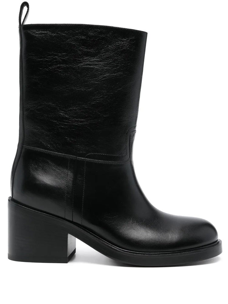 Bally Black Block Heel Seam Detail Leather Ankle Boots