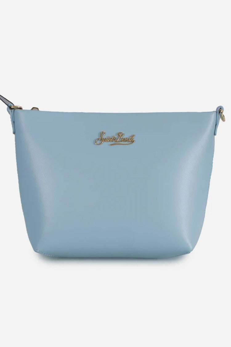 Mc2 Saint Barth Trapezoidal Light Blue Handbag With Gold-Tone Accents